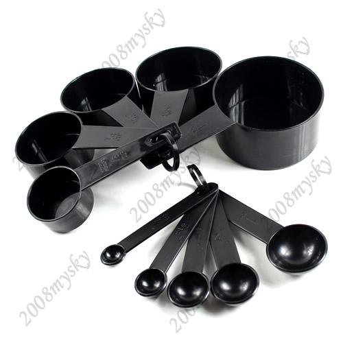 10pcs Black Plastic Measuring Spoons Cups Measuring Set Tools For Baking Coffee