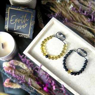 DISTANCE BRACELETS - FREE Gift Box - Couples Bracelets - Onyx & Citrine - GENUINE Gemstones