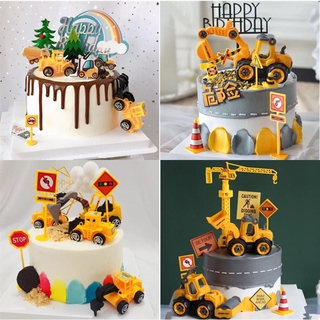 6 in 1 Engineering Construction Vehicles Truck Set crane car cake decoration Birthday cake topper Boys Toys