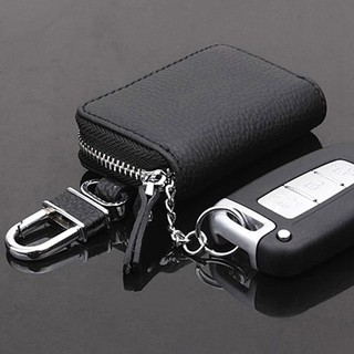 car case۩High Quality Leather Car Key Wallets Men Women Keychain Cover Zipper Key