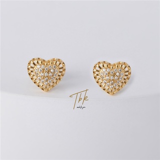 TBK 18k Gold Cubic Zirconia Stud Earrings Heart Accessories Hypoallergenic 189e