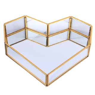 1 Pc Heart Shape Glass Tray Vintage Golden Copper Bar Glass Tray Cake Dessert Tray Jewelry Holder Storage Tray for Home