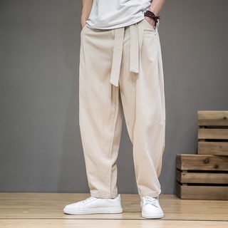 Spring Cotton Linen Pants Men Elastic Waist Casual Harem Pant Loose Sweatpants Traditional Chinese