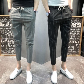Social Spiritual Guy Nine Points Foot Trousers Slacks Male Han Edition Cultivate One S Morality Fashion Stripe In Summer