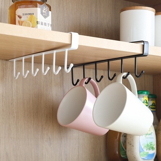 6 Hooks Cup Holder Hanger Kitchen Cabinet Shelf Wardrobe Storage Rack Organizer Tools