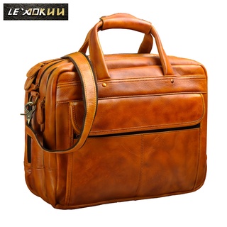 ☞❉☂Men Original Leather Retro Fashion Travel Briefcase Business 15.6" Laptop Case Design Attache Mes