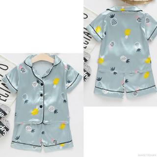 Baby Kids Boys Girls Pineapple Print Outfits Set Short Sleeve Blouse Tops+Shorts Sleepwear Pajamas (1)