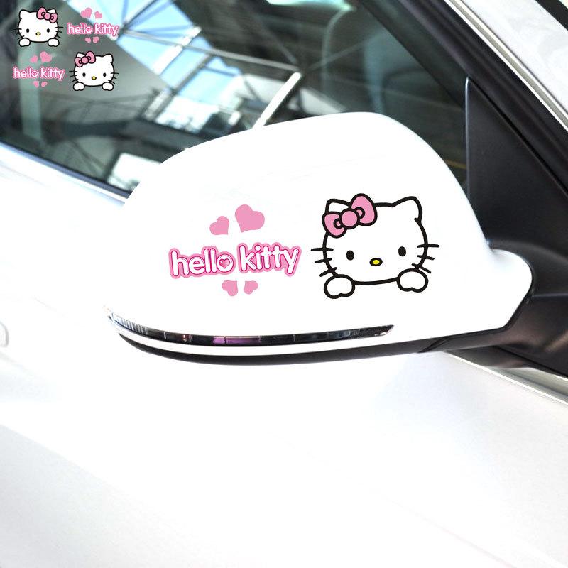 1 Pair Hello Kitty Car Sticker Rearview Sticker Car Styling Motorcycle Decals (1)