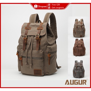 AUGUR Khaki Men's Canvas Bag Laptop Bag School Backpack School Bag Multifunctional Large Capacity (1)