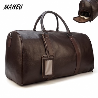 MAHEU Men Genuine Leather Travel Bag Duffel Large Capacity Travel Handbag Black Man Weekend Bag Carr