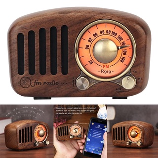 R919 Retro Radio Bluetooth Speaker, FM Radio, Bluetooth,Cherry Wood