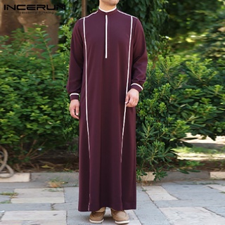 Fashion Islamic Men Muslim Kaftan Arabic Jubba Thobe Dubai Middle East Robes Patchwork Long Sleeve