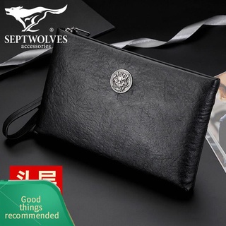 ✕Seven wolves handbags men s first layer cowhide clutch bag envelope folder genuine leather brand pu