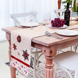 Nordic Christmas Cotton Linen Beige Snowflake Sewing Restaurant Tablecloth Table Mat Home Decoration