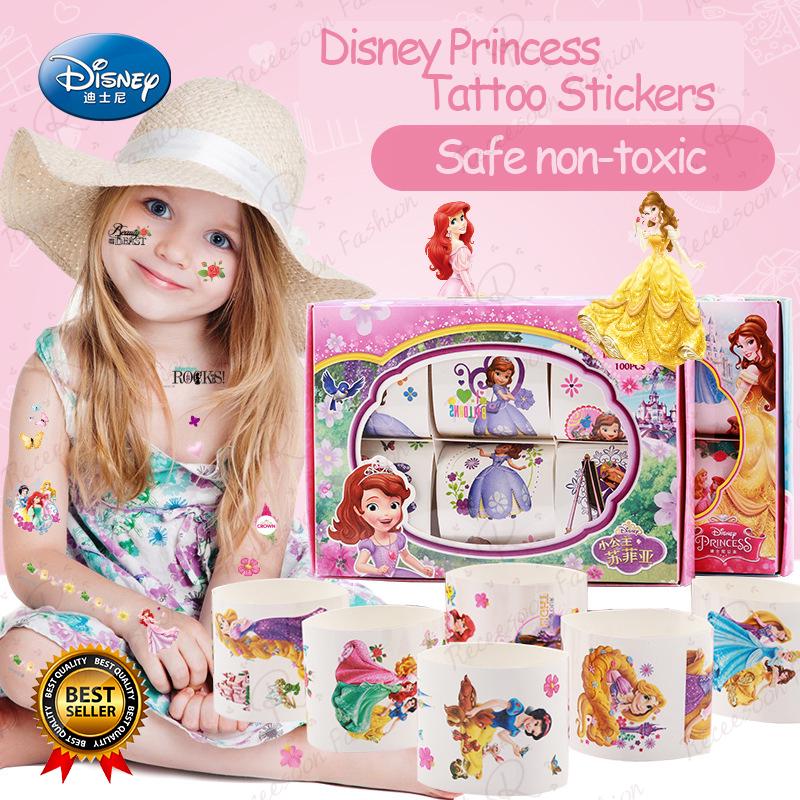 Disney Princess Tattoo Stickers Set Kids Girls Safe Non-toxic Temporary Tattoo Sticker Gift (1)