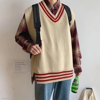 ✒❀✥【M-2XL】Youth Popular Student Color Matching Vest for Men Korean Fashion All-match Knitted Vest Un