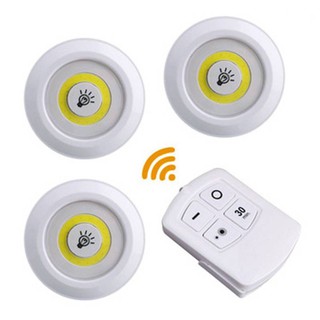 COD Set of 3 Home Cabinet Wireless Night Remote Control COB LED Puck Light