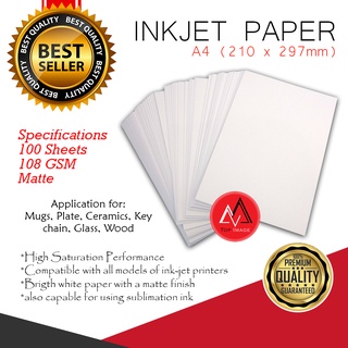 A4 inkjet sublimation paper white 108gsm 100pcs for flyers / photo insert paper / button pins paper
