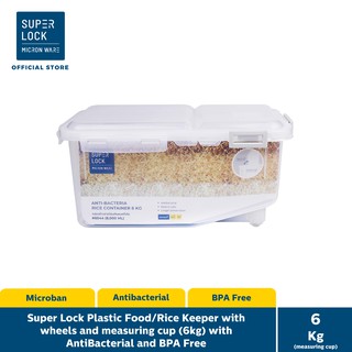 Super Lock Plastic Food/Rice Keeper with wheels and measuring cup(6kg) #6044