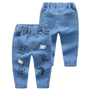 Hot Korean Style Kids Clothing Boys Girls Fashion Trousers Cartoon Dinosaur Printed Jeans Children Cotton Pants