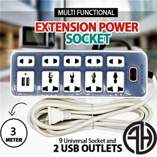 Socket 3 Meters Power Extension With Switch 9 Universal Charger Socket 2 USB Charger Port Electrical