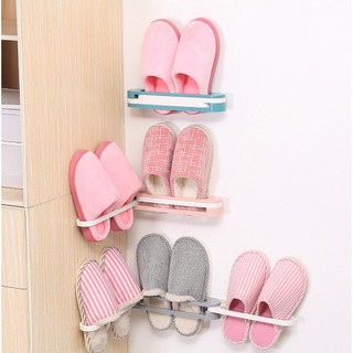 COD 3in1 Bathroom Foldable Plastic Wall Mounted Shoe Rack for Hallway Adhesive Shoes Slippers RacK