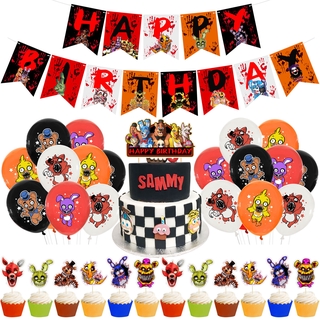 Five Nights at Freddy Theme Happy Party Decoration Set Children Birthday Party Supplies Banner Cake Topper Balloons