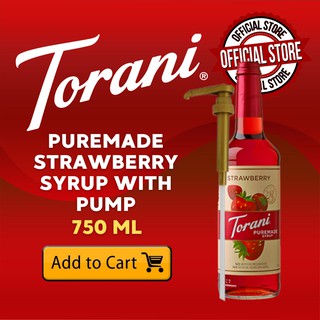 Torani Puremade Strawberry Flavoring Syrup 750mL Glass Bottle with Pump