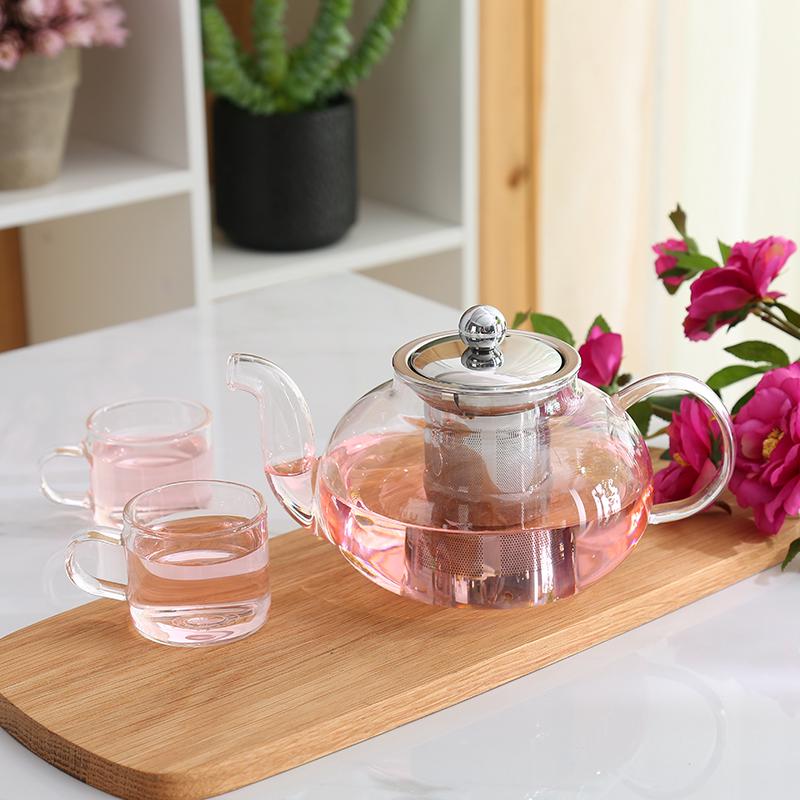 Adorable Good Clear Borosilicate Glass Teapot 304 Stainless Steel Infuser Strainer Heat