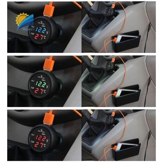 Hw{COD} 3 in 1 12/24V Car Auto LED Digital Voltmeter Gauge+Thermometer+USB Charger