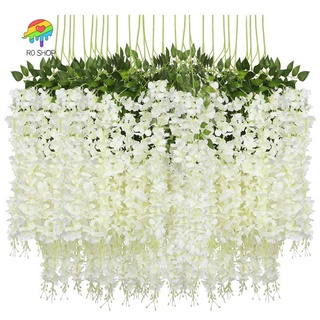 12 Pack (43.2 FT) Artificial Wisteria Vine Fake Wisteria Hanging Garland Silk Long Hanging Bush Flowers String Home Party Wedding Decor (White)