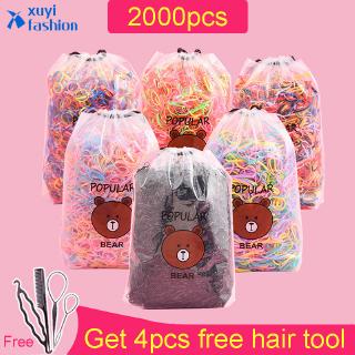 2000Pcs Baby Kids Hair Band Black Colorful Free Gift Disposable Rubber Band Ponytail Women Hair Accessories