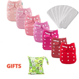 【Stock】 7 Pcs ALVABABY Cloth Diapers Reusable Baby Pocket Nappies + 7 Pcs Inserts