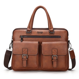 JEEP BULUO Leather Briefcases For Men | Soft, Full Grain Leather Laptop Bag For Men W/hand Stitching That Will Last A Lifetime | Slim But Spacious