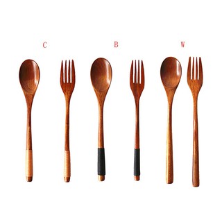 2 PCS/set Wooden Spoon Fork Set no Tangled Line Spoon Fork (9)