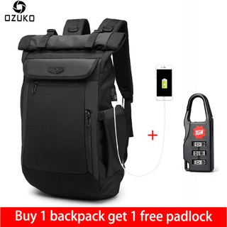 【Buy 1 get 1】OZUKO Men Backpack USB charging Laptop Bag Fashion Schoolbag (1)