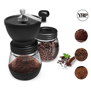 Manual Coffee Grinder With Ceramic Burrs, Hand Coffee Mill With Two Glass