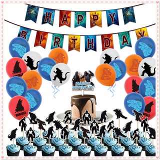 King Kong vs. Godzilla Theme Birthday Party Decoration Banner Cake Topper Balloon Kids Baby Birthday Party Needs