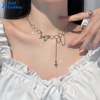 Current Fashion Hollow Butterfly Star Pendant Necklace Elegant Silver Necklace Clavicle Chain Jewelry Accessories Gift