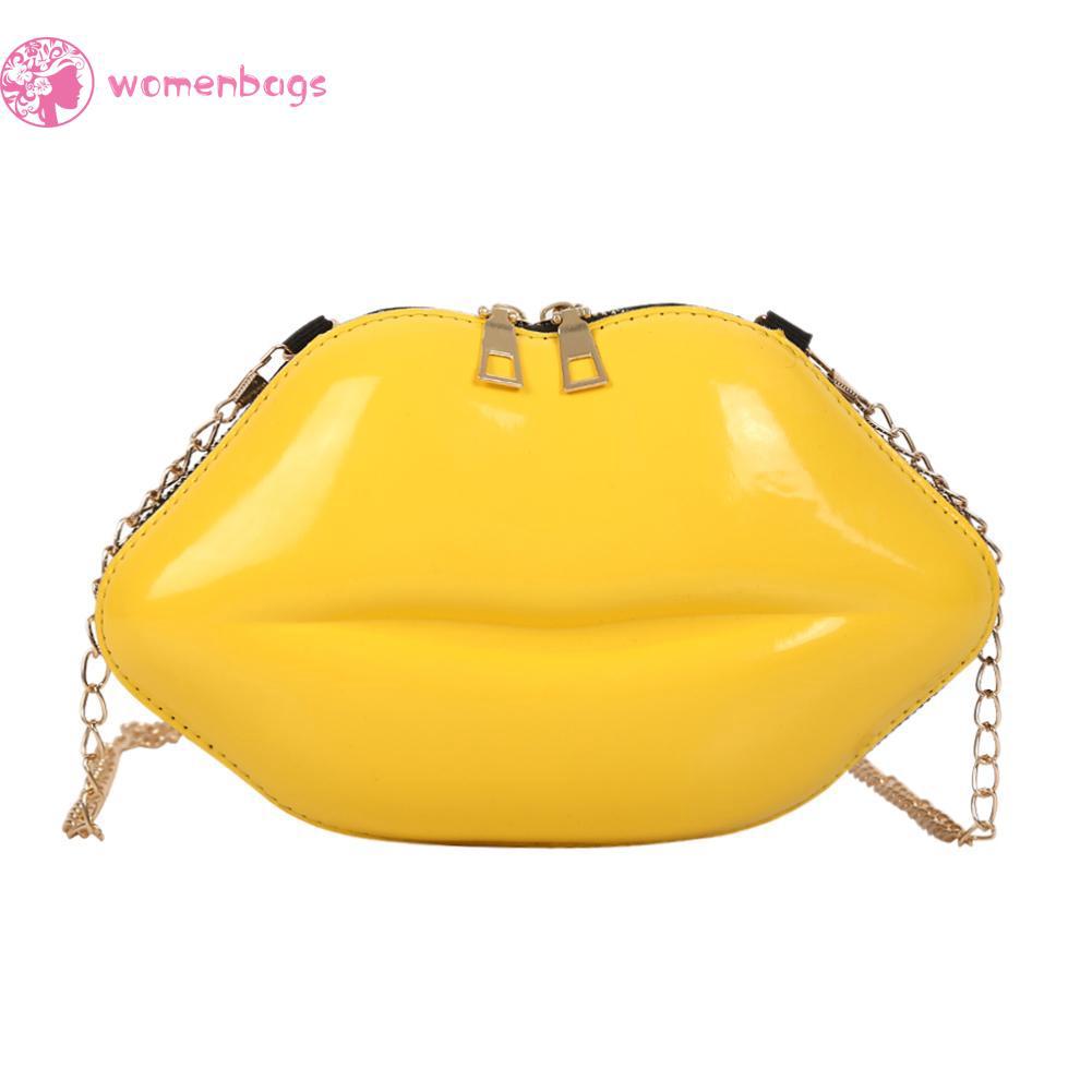 ✿WB✿ Solid Color Lips Women PVC Handbags Chain Messenger Bags Shoulder Evening Party Clutch✿ (9)