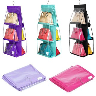 Home 6 Pockets Hanging Storage Purse Handbag Tote Bag Organizer Hangers (1)