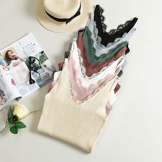 Korean Style Solid Color V-neck Lace Slim Vest Comeandbuy