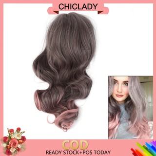 Full Long Curly Hair Wigs Cosplay Wigs Gray And Pink Cosplay Lolita Weave Lace Cap Wig (1)