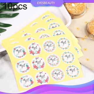 10 Sheets Round Thank You Flower Seal Adhesive Sticker Packaging Baking Label