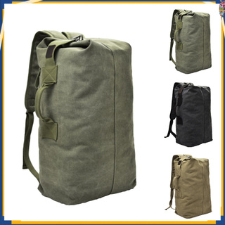 [jW]Portable Travel Men Solid Color Canvas Backpack Large Capacity Sport Rucksack