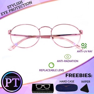 Protontech 08Pink 100% Anti Radiation Eyeglasses Replaceable Lens Round Retro Eyeglasses
