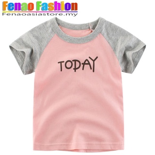Girl T-shirt Today Print Kid Boy Children Short Sleeve Tops Stitching Cotton