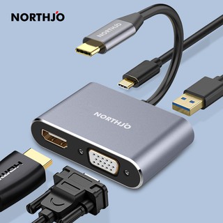 NORTHJO 4 in 1 USB C to HDMI VGA Adapter, Type C Hub with 4K HDMI,1080P VGA,USB 3.0,USB C PD Charging for MacBook Pro 13 15 Air 13 12 Inch ipad Pro and Type C Devices
