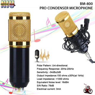 BM-800 Condenser Sound Recording Microphone with Shock Mount for Radio Broadcasting (Black) (1)