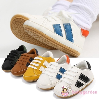 BABYGARDEN-Unisex Baby Sneakers, Casual Striped Leather Crib Shoes Soft Rubber Sole Shoes